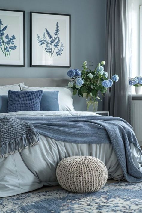 Baby Blue Bedrooms, Light Blue Bedroom, Blue Gray Bedroom, Blue Bedroom Walls, Minimalist Bedroom Decor, Tranquil Bedroom, Blue Bedroom Decor, Woman Bedroom, Gray Bedroom