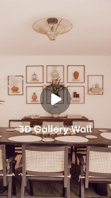 Anh Lin on Instagram: "How fun and unique is this 3D gallery wall?! ☺️ Comment “LINK” & I’ll send you all the items featured! Shout out to @potterybarn for supplying the gorgeous gallery frames and classy Fall items. Check out their website for this season’s coziest decor ❤️ #mypotterybarn" 3d Gallery Wall, Dining Wall Decor Ideas, Dining Room Decor Wall Art, Dining Room Wall Decor Ideas, Basement Closet, Lakeside House, Displaying Pictures, Livng Room, Diy Wall Design