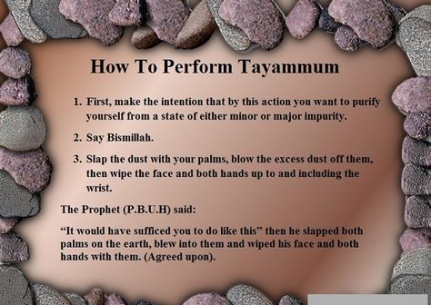 Wish you all a beautiful day ahead, TAYAMMUM [Dry Ablution] the word #Tayammum literally means an 'Aim' or 'Purpose.' In Islamic Law, it refers to: 'Aiming for or seeking soil to wipe one's face & hands with the intention of purification & preparing oneself to pray, & so on."  Tayammum can be performed instead of Wudu and Ghusl {ablution & bathing) both, and so one can cleanse oneself of both the Minor & the Major Impurity. Ghusl Bath Steps, Daily Dhikr, Chickpeas Benefits, Islamic Lifestyle, Ramadan Prayer, Islam Lesson, Pray Quotes, Peace Be Upon Him, Teaching Elementary