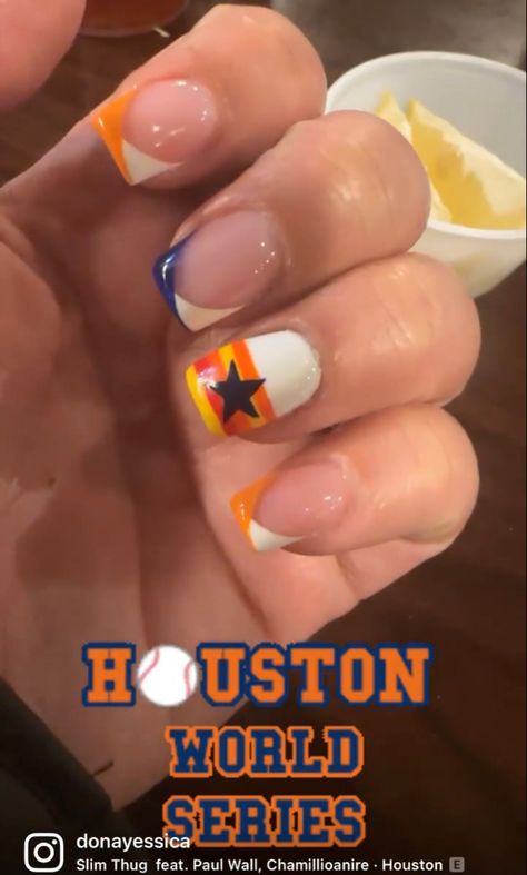 Astro Nails Baseball, Houston Astros Nail Designs, Astros Nail Designs, Houston Astros Nails, Astros Nails, Baseball Nails, Paul Wall, Astros World Series, Houston Astros Baseball