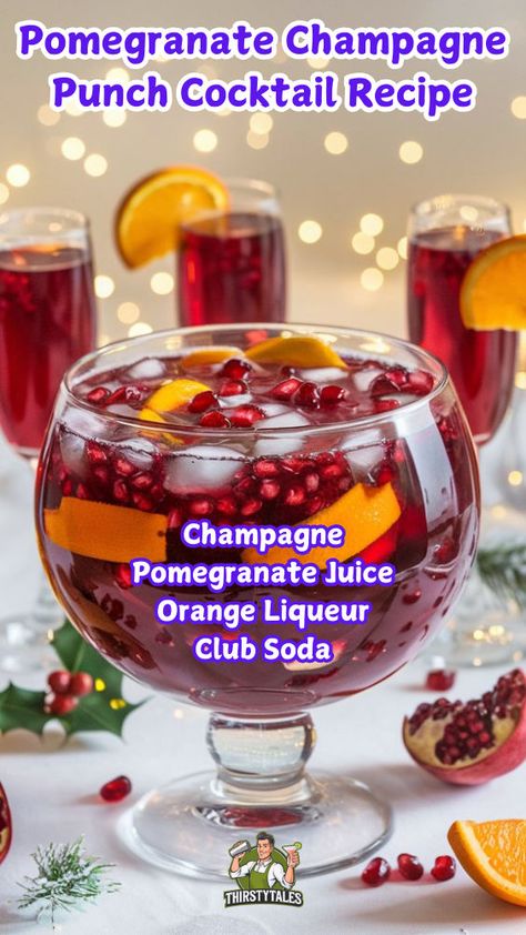 "Celebrate the season with a delightful Pomegranate Champagne Punch! This festive drink combines the rich flavors of pomegranate with bubbly champagne, making it the perfect addition to your holiday cocktails. Easy to make and visually stunning, this sparkling cocktail recipe will impress your guests at any gathering. Discover more party punch ideas and elevate your celebrations with this refreshing and vibrant cocktail!" Nye Punch, Champagne Punch Recipes, Cranberry Champagne Cocktail, Bowl Cocktails, Cocktails Easy, Champagne Recipe, Spiced Cocktail, Champagne Recipes Cocktails, Champagne Punch