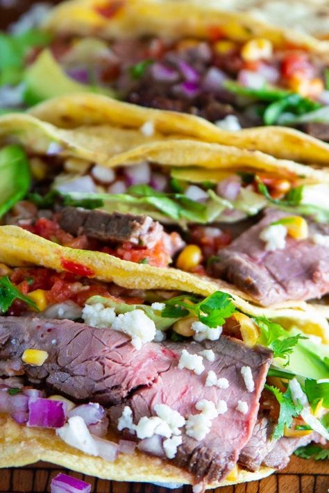 Flank Steak Tacos - Simply Home Cooked Recipe For Tacos, Steak Taco Recipe, Steak Taco, Flank Steak Recipe, Rotisserie Chicken Tacos, Flank Steak Tacos, Steak Tacos, Grilled Steak Recipes, Grilled Flank Steak