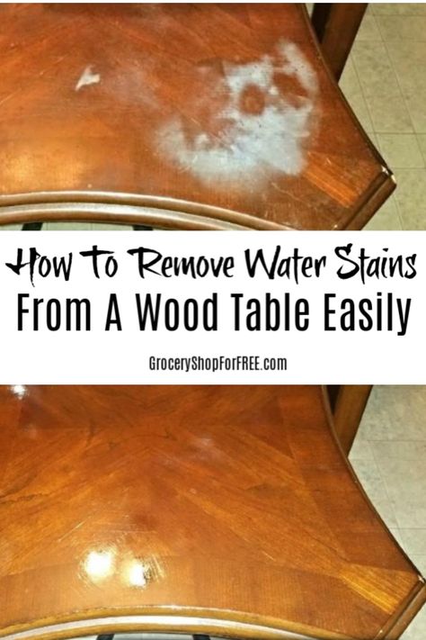 Water Stain On Wood, Repair Wood Furniture, Restore Wood Furniture, Remove Water Spots, Remove Water Stains, Restore Wood, Stained Table, Wood Repair, Hard Water Stain Remover