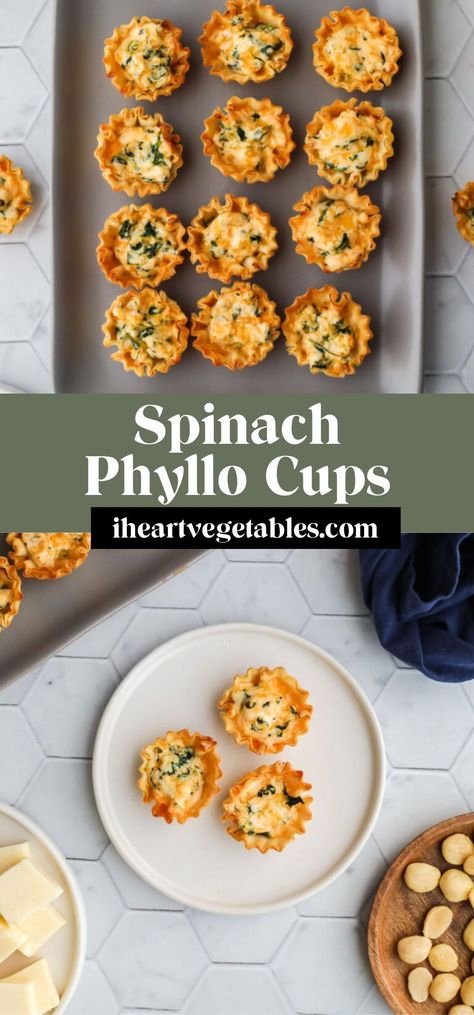 These bite-sized spinach phyllo cups are perfect for a tasty appetizer. They only take a few minutes to assemble and they’re a great make-ahead snack for a party! Phyllo Cup Appetizers, Rv Snacks, Cup Appetizers, Pastry Cups, Cranberry Brie Bites, Phyllo Recipes, How To Make Spinach, Cranberry Brie, Phyllo Cups