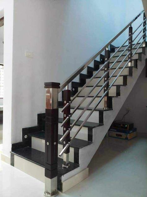 Steel Staircase Design, Steps Railing, Railings Design, Bad Room Design, Full Bed With Storage, Steel Railing Design, Steel Staircase, Railing Designs, Stairs Railing