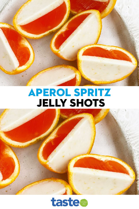 This is a super fun and colourful way to spruce up your dining table when entertaining. It’s a mix between a cocktail and party finger food - a way for the adults to enjoy a bit of childish fun! These Aperol spritz jelly shots are tangy and sweet and are sure to bring in the compliments. Aperol Spritz Jello Shots, Party Finger Food, Jelly Shots, Entertaining Food, Orange Rind, Party Finger Foods, Shot Recipes, Jello Shots, Caster Sugar