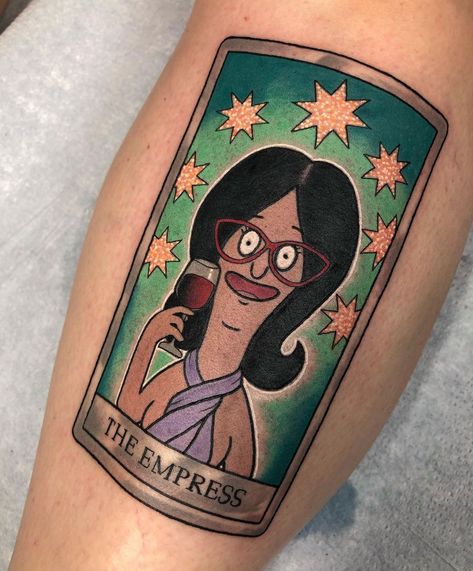 Linda Bobs Burgers, Bobs Burgers Tattoo, 90s Tattoos, Castle Black, Tarot Card Tattoo, Cute Tats, Black Castle, Card Tattoo, Tattoo Parlors