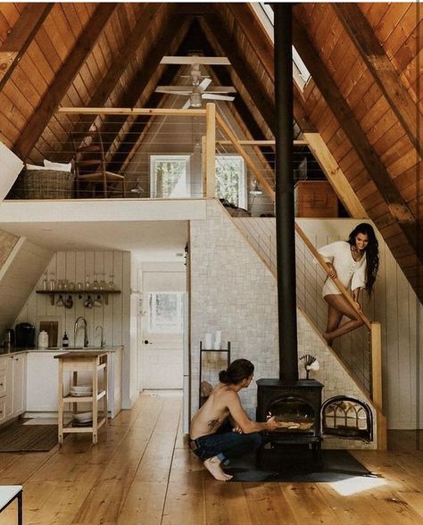 Ocean Cabin, A-frame Interior, Small Chalet, Down Prom Hairstyles, A Frame Cabin Plans, Triangle House, A Frame House Plans, Studio Apartment Ideas, Frame House