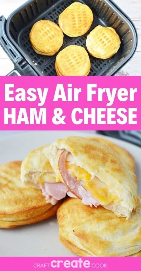 Ham And Cheese Biscuits, Biscuits Sandwich, Air Fryer Ham, Biscuit Sandwiches, Cheese Biscuit, New Air Fryer Recipes, Air Fryer Recipes Snacks, Biscuit Sandwich, Air Fried Food