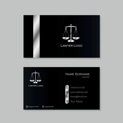 Lawyer Business Card, Lawyer Logo, Lawyer Office, Real Estate Ads, Visiting Card Design, Facebook Profile, Visiting Cards, Business Card Template, Black And Silver