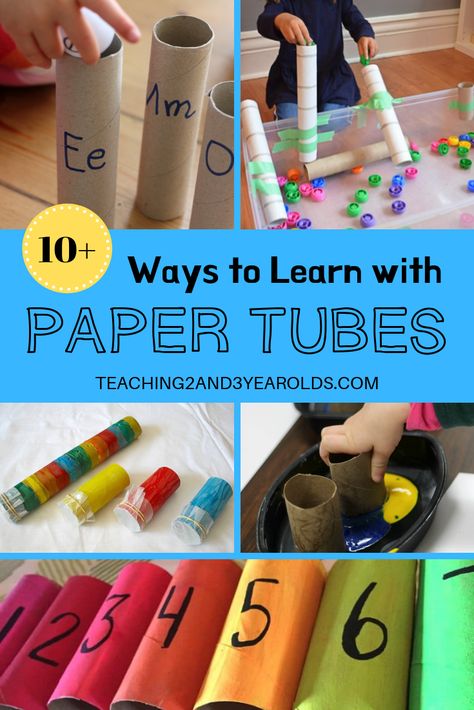 This collection of 10+ toilet paper roll activities is easy on the budget and build multiple skills. Kids love them! #recycling #papertubes #art #literacy #finemotor #math #sensory #largemotor #toddlers #preschool #age2 #age3 #teaching2and3yearolds Toilet Roll Activities, Toilet Paper Roll Activities, Paper Roll Activities, Playdough Learning Activities, Provocations Kindergarten, Paper Towel Tubes, Time Planner, Homeschool Kids, Easy Toddler