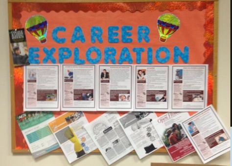 career exploration bulletin board. Career Exploration Bulletin Board Ideas, Careers Display Board, Career Board Ideas, Career Bulletin Boards High School, Job Bulletin Board Ideas, College And Career Bulletin Board, Guidance Bulletin Boards, Career Bulletin Boards, Avid Program