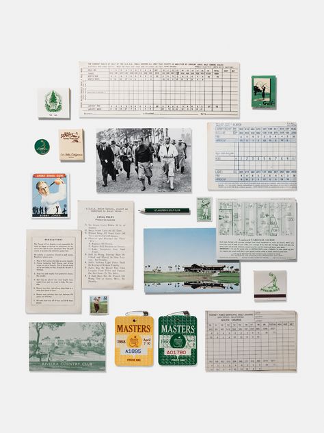 Each element in this collage tells a story, from classic golf clubs and antique scorecards to historic tournament tickets and nostalgic memorabilia. The harmonious blend of these relics creates a visually stunning piece that will transport you to the golden age of golf. Perfect for golf enthusiasts and collectors alike, this collage print is a conversation starter and a cherished addition to any home or office. Printed on high-quality, durable paper, it ensures vibrant colors and sharp details t Golf Scorecard Design, Golf Collage, Masters Party, Golf Scorecard, Golf Birthday Party, Golf Outing, Classic Golf, Golf Theme, Vintage Golf