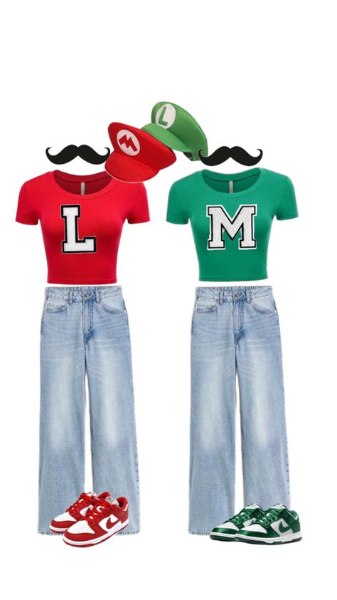 Diy Mario And Luigi Costume, Diy Mario Costume, Mario Costume Diy, Mario And Luigi Costumes, Luigi Costume, Mario Costume, Costumes Diy, Cute Diy, Mario And Luigi