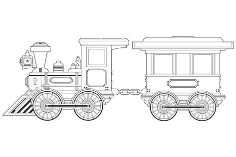 Cartoon Western Style Steam Train and Carriage Black and White Line Drawing - Vector Illustration - by Mark Murphy Creative Steam Train Drawing, Cartoon Train, Train Images, Train Cartoon, Train Template, Train Carriage, Train Drawing, Boho Art Drawings, Butterfly Cake