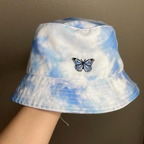 Retro Vibrant Blue Cloud Butterfly Bucket Hat Butterfly Bucket Hat, Butterfly Hat, Nail Blue, Blue Clouds, Crochet Shirt, Color Tone, Plaid Tops, Vibrant Blue, Blue Butterfly