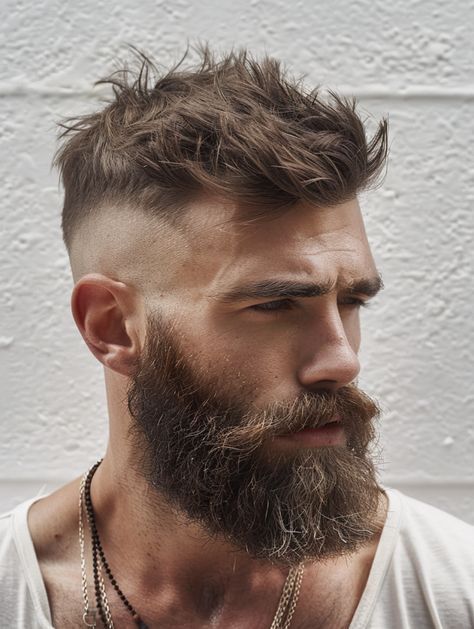 Haircut Beard Men, Low Beard Fade, Haircuts For Bearded Men, Mens 2024 Haircuts, Mens Hair And Beard Styles, Short Hair Styles For Man, Man Beard Style, Short Hair Long Beard, Haircut For Men Fade