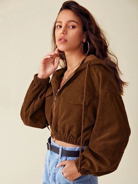 Corduroy Jacket Womens, Honeymoon Wear, Corduroy Top, Simple Trendy Outfits, Corduroy Jacket, Fantasy Clothing, Crop Jacket, Casual Fits, Flap Pocket