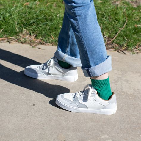 Want something more than white socks? Power Fit Cotton Short Crew Socks are made for styling with white sneakers. Style your sneakers with colored socks.💚 #tabio ⁠#tabiousa #tabiosocks Crew Socks With Sneakers Outfit, Crew Socks With Sneakers, Socks With Sneakers Outfit, Socks With Sneakers, White Socks, Colorful Socks, Sneakers Outfit, White Sock, Hummel Sneaker