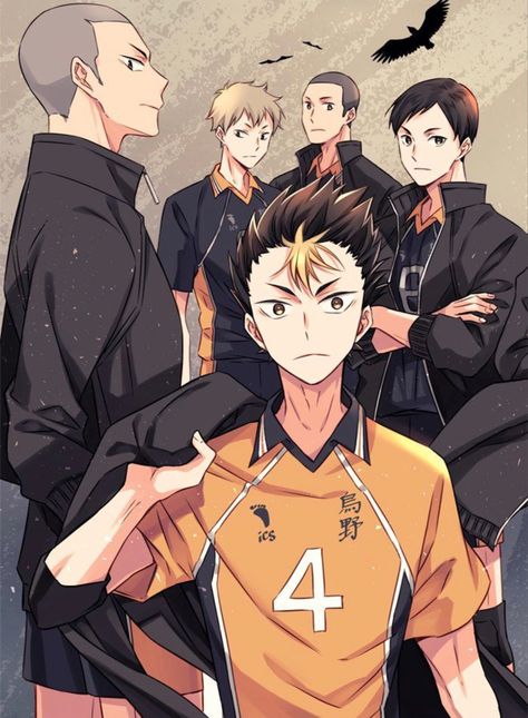 Second years names: Nishinoya Yū, Tanaka Ryūnosuke, Ennoshita Chikara, Kinoshita Hisashi, Narita Kazuhito. An Anime, Anime Character, The Story, Anime