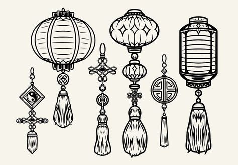 How To Draw Chinese Lanterns, Chinese Lantern Tattoo Design, Chinese Lanterns Tattoo, Japanese Lanterns Drawing, Lantern Drawing Ideas, Japanese Lantern Tattoo, Chinese Lantern Tattoo, Chinese Lantern Drawing, Lanterns Illustration