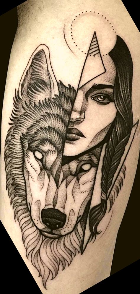 Mind-Blowing Girl And Wolf Tattoo Design | She Wolf Tattoo. Wolf Tattoo Shoulder, Fenrir Tattoo, Wolf Tattoos For Women, Geometric Wolf Tattoo, Fox Tattoo Design, Wolf Tattoos Men, Geometric Sleeve Tattoo, Wolf Tattoo Sleeve, Forearm Tattoo Design