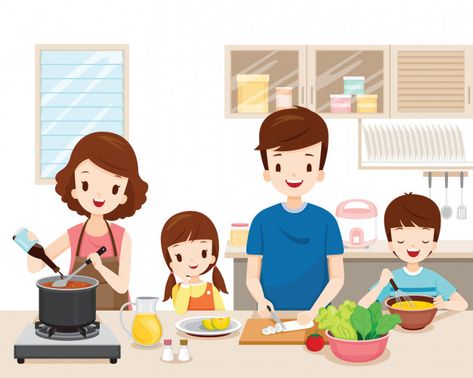 Happy family cooking food in the kitchen... | Premium Vector #Freepik #vector Family Cooking, Cooking Food, Home Room, Happy Family, Premium Vector, More Fun, The Kitchen, History