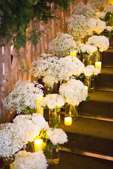 Wedding Stairs, Wedding In France, Hydrangeas Wedding, Romantic Candles, France Wedding, Mod Wedding, Deco Floral, Wedding Aisle, Wedding Flower Arrangements