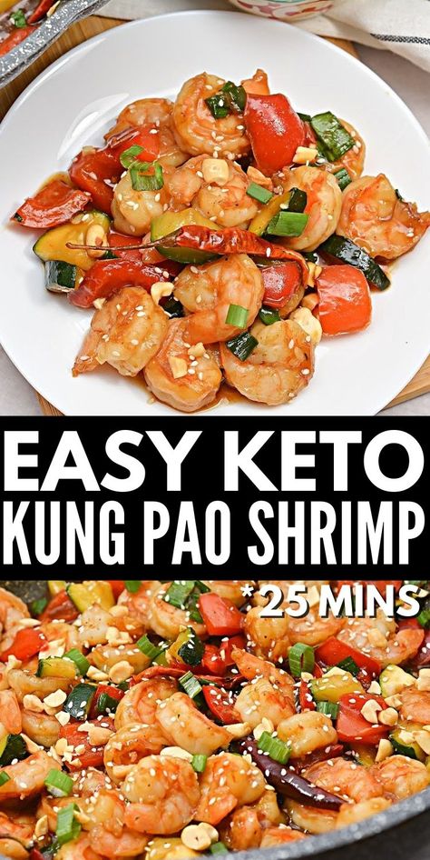 Keto Kung Pao Shrimp #ketokungpaoshrimp #kungpaoshrimp Kung Pao Shrimp, Stylish Cravings, Sweet And Spicy Shrimp, Keto Shrimp Recipes, Keto Shrimp, Steak And Shrimp, Low Carb Meal Prep, Prawn Recipes, Shrimp Dishes