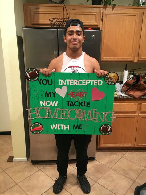 Homecoming DYI sign -  you intercepted my heart now tackle homecoming with me? Tackle Homecoming With Me, Football Posters Homecoming, Hoco Signs For Guys Football, Will You Go To Homecoming With Me, Homecoming Sign Ideas High School, Homecoming Signs Football, Football Homecoming Proposals, Football Homecoming Ideas, Homecoming Signs High School Dance