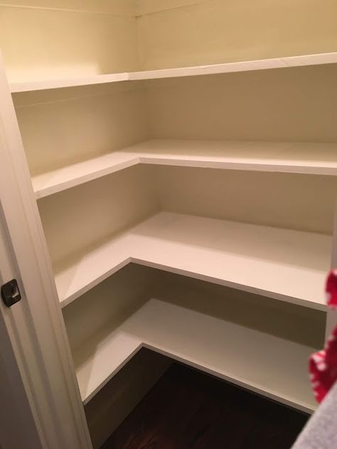 Red Hen Home U Shaped Shelves In Pantry, U Shaped Shelves In Closet, L Shape Pantry Organization, Pantry L Shape, L Shaped Pantry Shelves, Small Laundry Room Shelves, L Shaped Pantry Design, Pantry Closet Shelving Ideas, L Shaped Pantry