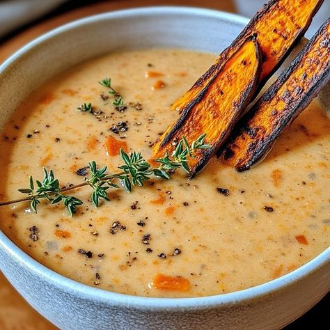 Roasted Sweet Potato Soup, Soup Ingredients, Roasted Sweet Potato, Sweet Potato Soup, New Recipes To Try, Roasted Sweet Potatoes, Potato Soup, Sweet Potatoes, Soup And Salad