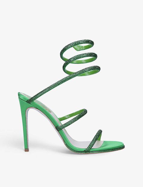 Fashion Journalist, 90s Minimalism, Green High Heels, Performance Shoes, Digital Closet, Rene Caovilla, Leather Heels Sandals, Outfit Check, Sandal Heels