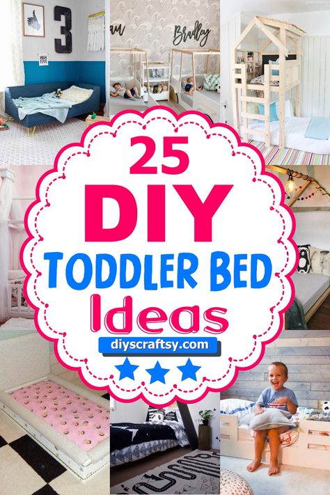 25 Easy And Free DIY Toddler Bed Ideas Floor Bed Ideas For Kids, Diy Toddler Bed On Floor, Toddler Floor Bed Diy, Toddler Bed Ideas, Bed Ideas For Kids, Twin Size Toddler Bed, Modern Toddler Bed, Beds On Floor Ideas, Cool Toddler Beds