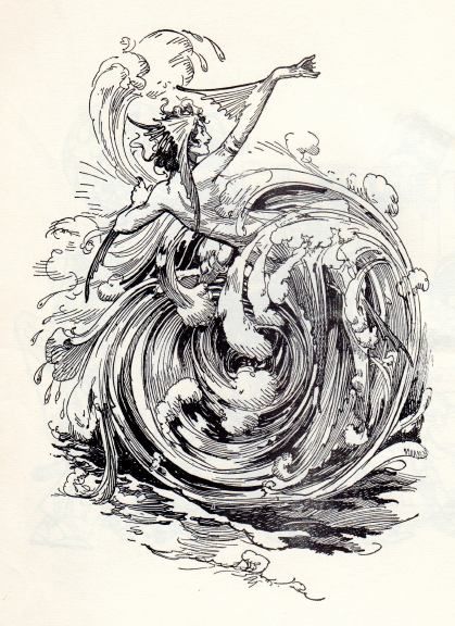 Mermaid. From 'The Scarecrow of Oz.', John R. Neill (one of my favorite illustrators) John R Neill, Wave Drawing, Mermaids And Mermen, Vintage Mermaid, Classical Art, Ink Illustrations, Scarecrow, Book Illustration, Body Painting