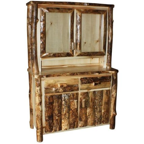 Amish Rustic Aspen Log Hutch (€1.235) ❤ liked on Polyvore featuring home, furniture, storage furniture, log home furniture, handcrafted furniture, log furniture and slab furniture Log Beds, Rustic Hutch, Transitional Living Room Furniture, Dining Room Furniture Collections, Rustic Log Furniture, Driftwood Furniture, Adirondack Furniture, Hunting Room, China Hutch