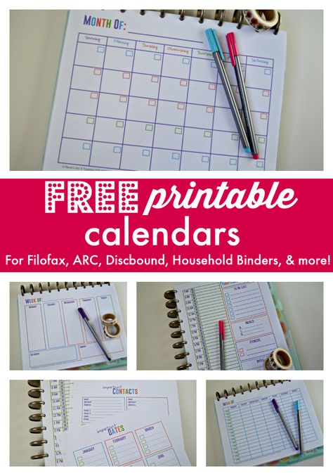 Download these FREE printable calendars for your Filofax, home management binder, Arc Notebook, and more! Daily, weekly, and monthly planner pages to keep you organized! Organization Documents, Disc Binding, Disc Notebook, Arc Planner, Free Printable Calendars, Arc Notebook, Household Binder, Home Binder, Printable Calendars