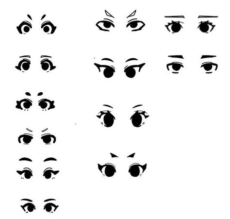 Kawaii Anime Face Draw, Chibi Art Style Reference Eyes, Cute Cartoon Eyes Simple, Asian Eyes Drawing Cartoon, Eye Art Styles Drawing, Round Anime Eyes, Cute Eyes Drawing Cartoon, Simple Eye Drawings, Chibi Eyes Drawing