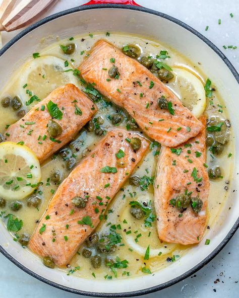 Simple Salmon Piccata Salmon Piccata, Piccata Recipe, Keto Salmon, 500 Calorie, Fast Dinner, Clean Food Crush, Food Crush, Fast Dinners, Slim Fast