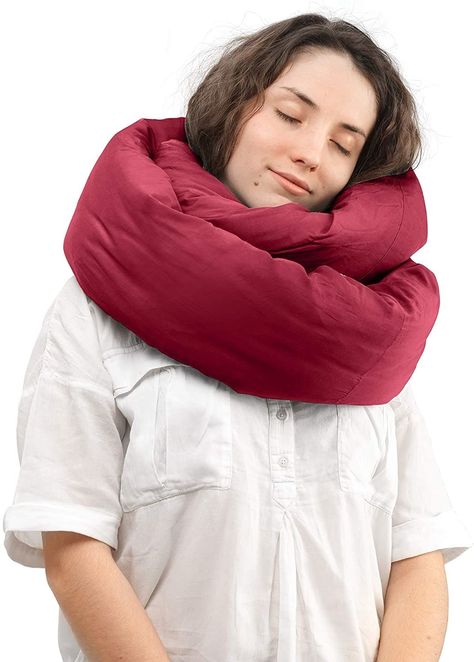 A travel-friendly infinity pillow that'll wrap around their neck like an oversized blanket scarf. It’ll support their chin properly, so they won’t wake up with a sore neck. Infinity Pillow, Airplane Home, Girl With Acne, Flight Airplane, Sore Neck, Oversized Blanket, Neck Pillow Travel, Neck Support, Neck Pillow