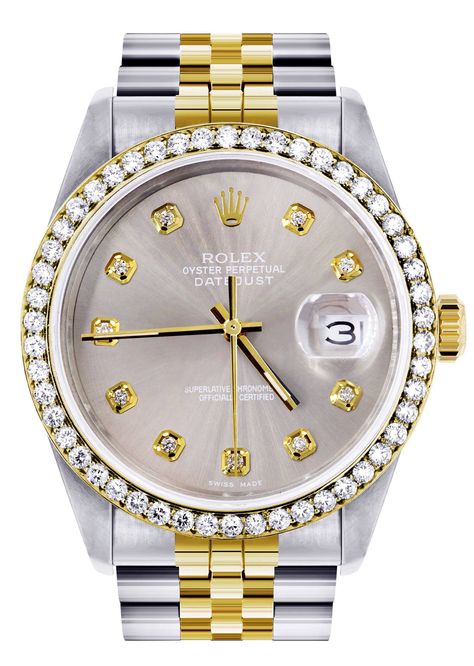 Diamond Rolex Mens Watch Datejust | 36Mm | Grey Dial | Jubilee Band Custom Rolex, Rolex Datejust 36mm, Rolex Diamond, Gold Earrings For Men, Rolex Watches Women, Mens Diamond Bracelet, Rolex Women, Gold Rolex, Rolex Watches For Men