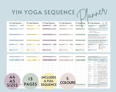 Enhance the quality of your planning by reflecting on the theme, intention, quotes/poems/texts and sequencing to support your class. There is also space to detail the breathing practice or meditation at the start of your class, as well as a space to conclude or reflect at the end of the planner. Particularly useful for new Yin Yoga teachers. FEATURES - Comes in A4 and A5 sizes - Comes in 5 different colours - Includes a full 60-min Yin Yoga Sequence for the Liver and Gallbladder meridians Yoga Class Sequence, Yoga Class Themes, Yoga Class Plan, Liver And Gallbladder, Intention Quotes, Class Planner, Yin Yoga Class, Yin Yoga Sequence, Class Theme