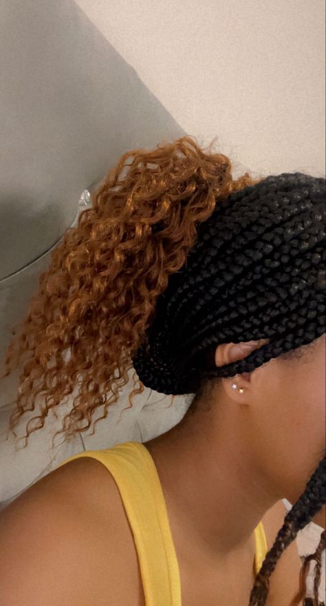 Black girl , braids, inspo, curly ends , ginger braids, ginger hair , piercings, earrings, hair clip , claw clip Braids Ginger, Ginger Braids, Piercings Earrings, Hair Clip Claw, Clip Claw, Braids Ideas, Girl Braids, Braid Out, Faux Locs