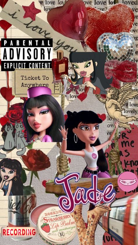 #bratz #jade #bratzjade #bratzaesthetic Bratz Icons Aesthetic Jade, Bratz Aesthetic Outfit, Jade Bratz, Bratz Jade, 2000s Wallpaper, Strawberry Lip Balm, Bratz Doll Outfits, Bratz Girls, Black Pink Background