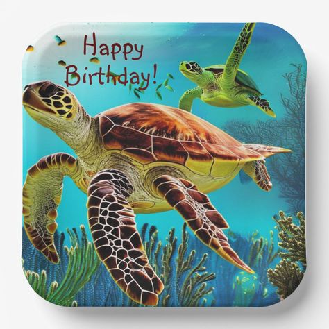 Happy Birthday Sea Turtle Paper Plates - sea turtle party gifts Happy Birthday Ocean, Happy Birthday Turtle, Sea Turtle Party, Sea Turtle Images, Free Birthday Greetings, Turtle Birthday Parties, 9 Birthday, Turtle Images, Turtle Birthday