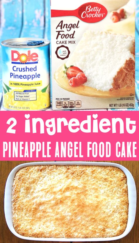 Pineapple Angel Food Cake Recipe! Easy Dessert that's perfect for Summer!  Plus... with just 2 ingredients, it's one of the EASIEST treats you'll ever make.  Go grab the recipe and give it a try this week! Pineapple Angel Food Cake Recipe, Pineapple Angel Food Cake, Angel Food Cake Desserts, Pineapple Angel Food, Pineapple Desserts, Angel Food Cake Mix Recipes, Ww Desserts, Dump Cake Recipes, Dessert Ingredients