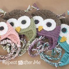 Crochet Owl Hat Pattern in Newborn-Adult Sizes Crochet Owl Hat, Crochet Owls, Repeat Crafter Me, شال كروشيه, Owl Hat, Bonnet Crochet, Crochet Owl, Animal Hats, Crochet Baby Hats