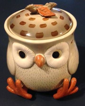 Fitz & Floyd Owls Cookie Jar and Lid Owl Cookies Royal Icing, Owl Kitchen Decor, Antique Cookie Jar, Vintage Embroidery Patterns, Antique Cookie Jars, Owl Cookie Jar, Teapot Cookies, Owl Kitchen, Owl Home Decor