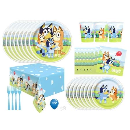 Join Bluey, Bingo, Bandit and Chilli in throwing a fun birthday party! The Bluey birthday party supplies kit contains everything you need for easy setup and takedown. This Bluey party supplies pack includes disposable dinnerware that goes well with other Bluey decorations. Great for boys birthday parties or girl birthday parties. Size: Table Set for 8.  Color: Blue. Bluey 6th Birthday Party For Girl, Bluey 1st Birthday Party For Boys, 2nd Birthday Party For Girl Bluey, Bluey 1st Birthday Party For Girl, Bluey Birthday Decoration, Bluey 2nd Birthday Party For Boys, Bluey Themed Food Ideas, Bluey 2nd Birthday Party For Girl, Bluey Birthday Party Ideas Girl