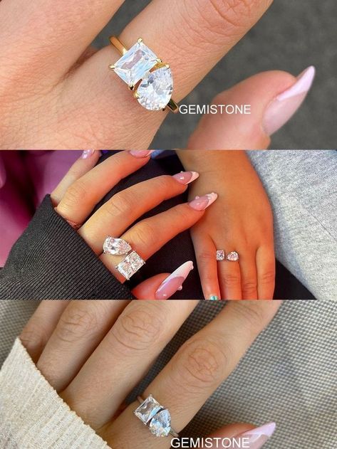 Kylie Jenner Bracelets, Kylie Jenner Engagement Ring, Kylie Jenner Rings, 2 Stone Engagement Ring, Two Stone Engagement Ring, Engagement Ring Radiant Cut, Radiant Cut Moissanite Ring, Engagement Ring Radiant, Classy Engagement Ring